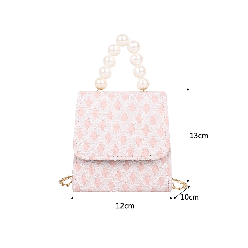 Women Mini Pearl Chain Crossbody Bag Fashion Lace Solid Color Shoulder Bags Female Casual Small Messenger Bag Top Handle Handbag