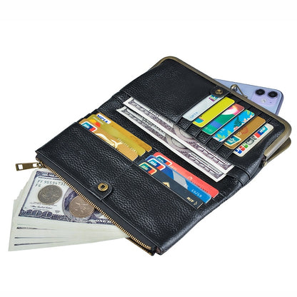 Genuine Leather Clutch Wallet Women&#39;s Purse Ladies Clutch Bag Credit Card Holder Wallet with Kiss Lock and Zipper Coin Pocket