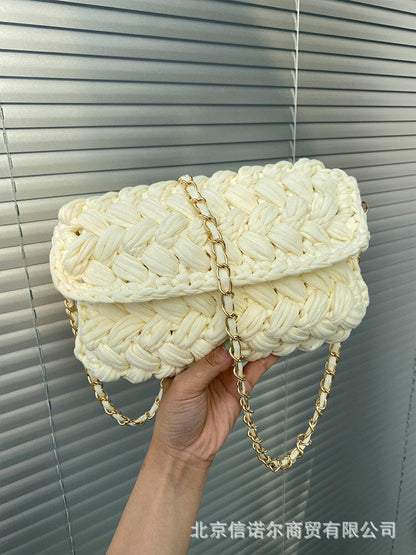 Fashion Rope Woven Shoulder Crossbody Bags for Women Chains Knitting Handbag String Square Bag Small Braided Flap Phone Purses