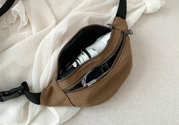 Casual Canvas Waist Bag Unisex Functional Waist Bag Mobile Phone Bag Men and Women Convenient Belt Banana Bag Fanny Pack Men