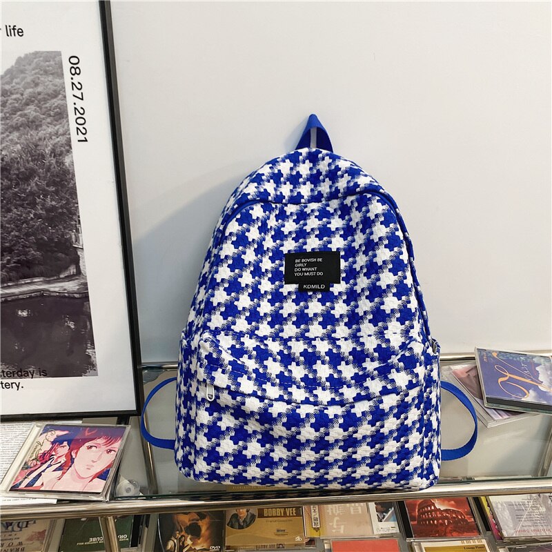 DCIMOR New Plaid Women Backpack Ladies Kawaii Knitted Cotton School Bag Teenage Girl Cute Portable Casual Bagpack Female Bookbag