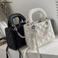 Mini Top-handle Bags Women Pearls French Style Elegant Cross Body Diamond Lattice PU Leather Handbags Shoulder Ladies Luxury Ins