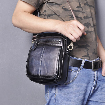 Hot Sale Crazy Horse Leather Fanny Waist Belt Bag Pack Design Messenger Satchel Cross-body Shoulder Tote bag For Men Male 8025