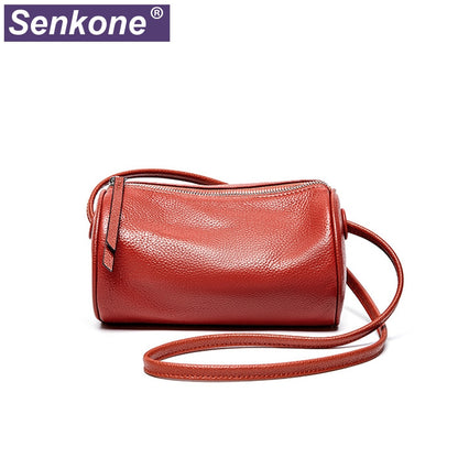 100% Genuine Leather Women Bags Mini Crossbody Bags Round Boston Bag Girls Leather Shoulder Bag Barrel-shaped New Design