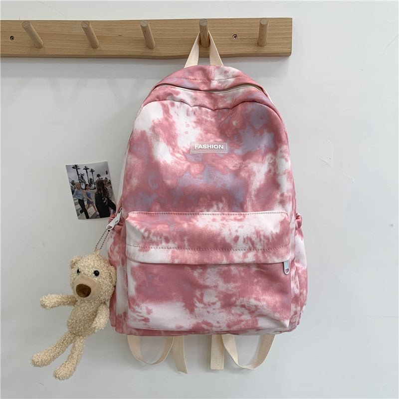 New Tie-dye Canvas Women Backpack Female Lovely Travel Bag Teenage Girls High Quality Schoolbag Lady&#39;s Knapsack Small Book Bag