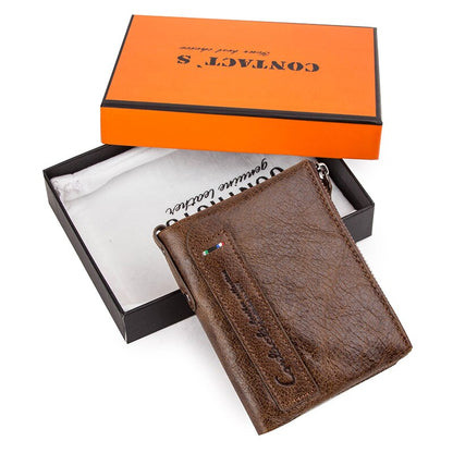 Contact&#39;s Genuine Leather Wallet Women Coin Pocket Double Zipper Card Holder Money Bags Fashion Ladies Small Purses Mini Wallet