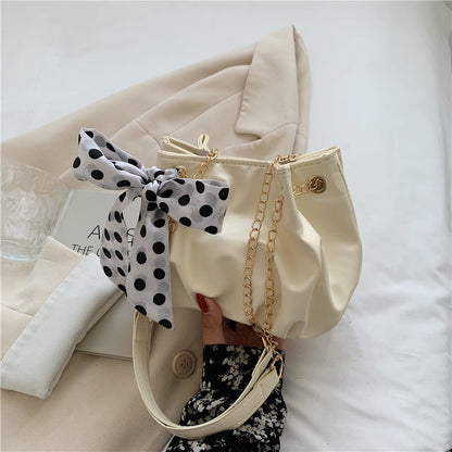 Pleated Shoulder Bags Women Ribbons Bow Bucket Stylish New Arrival Underarm Cross Body Elegant Party Street Chic Bolsa Practical