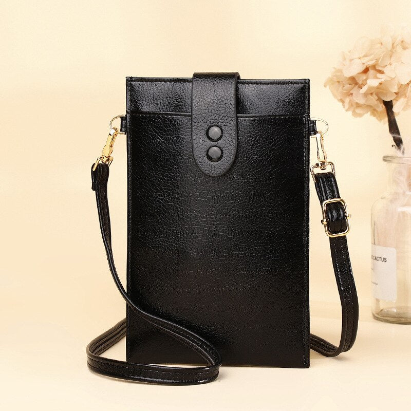 Retro Ultra-Thin Phone Shoulder Bag for Women Summer Small Crossbody Bag Soft PU Leather Handbags Card Holder Zipper Wallet