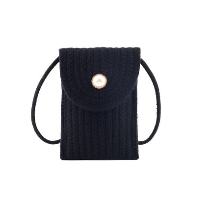 Cotton and linen mobile phone universal bag with neckband ladies fashion buckle shoulder bag mini messenger mobile phone bag