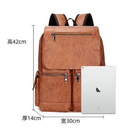 Vintage PU Leather Teenage Backpacks Retro Fashion Schoolbag Man Multifunctional Backpack Men Zipper Designer Large Capacity Bag