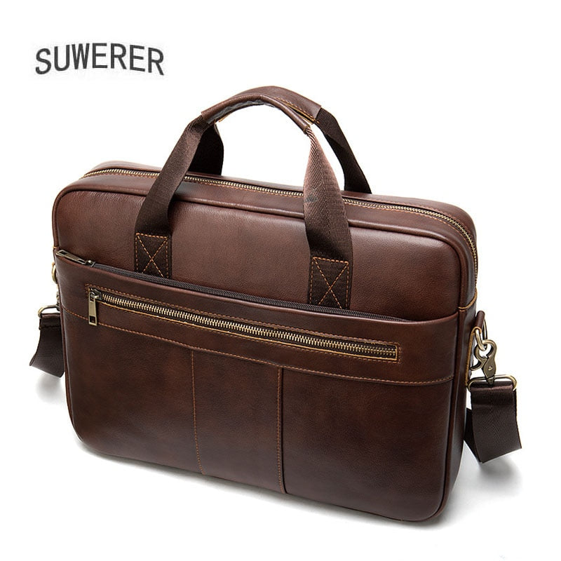 Genuine Leather business briefcase single shoulder crossbody bags men&#39;s bag simple large-capacity portable briefcase