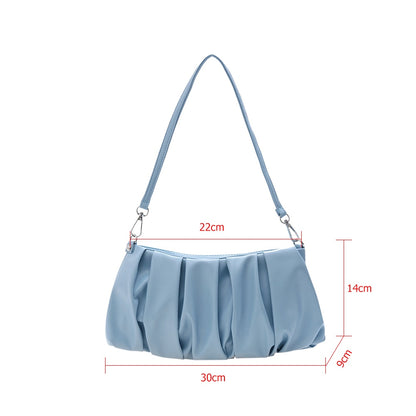 Pleated Fashion PU Leather Underarm Shoulder Bags for Women Casual Solid Color Small Cloud Handbags Ladies Daily Shoulder Bags