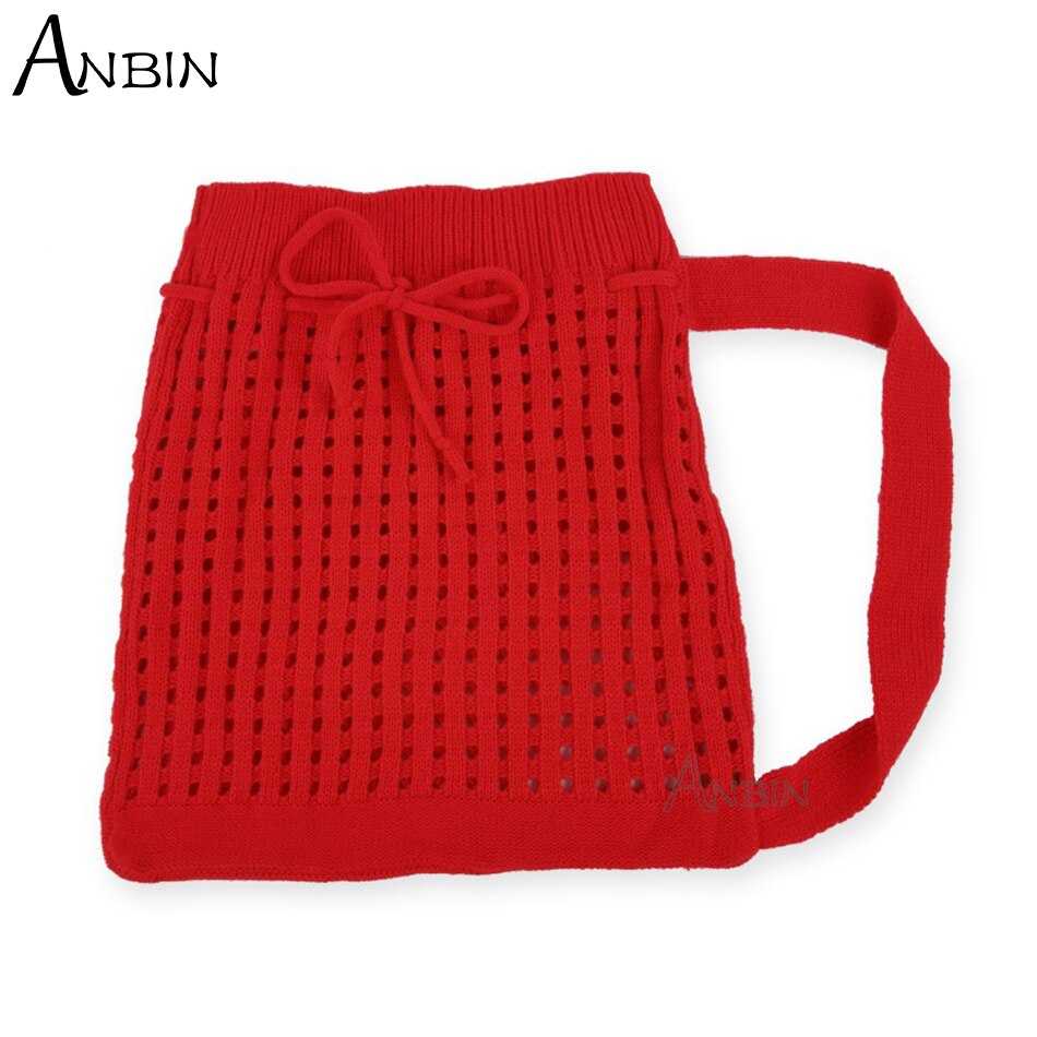 Women&#39;s Shoulder Bag Korean Fashion Wool Knitted Woolen Drawstring Mouth Shopping Hollow Out Bucket Bags Casual Female Handbag