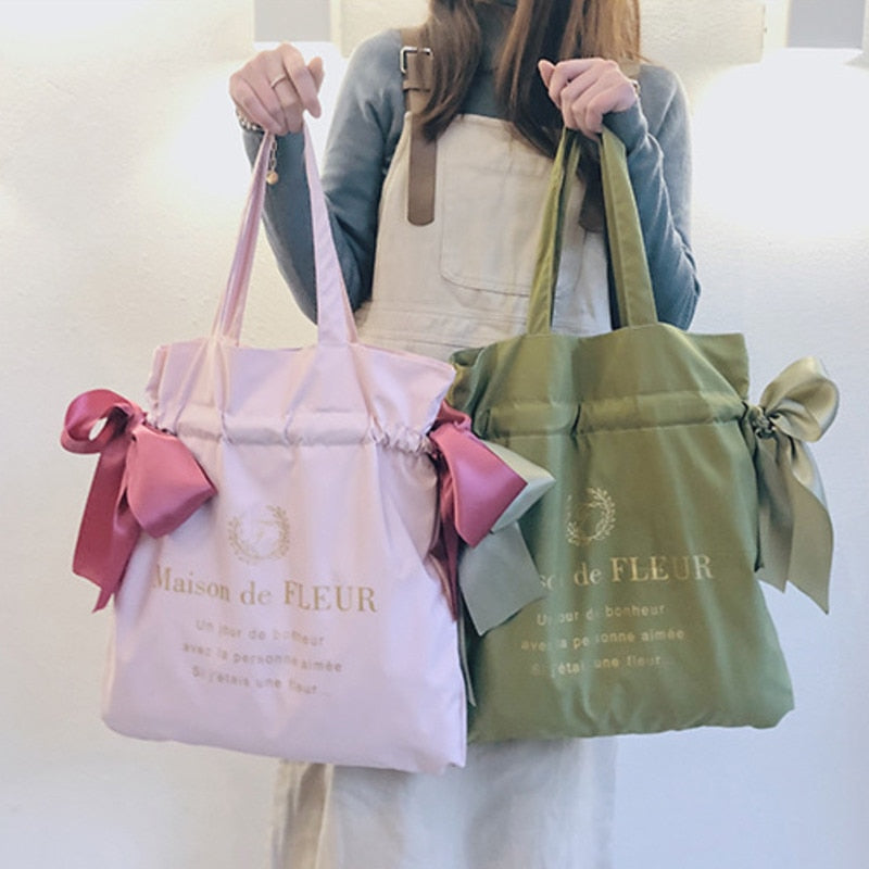 Women&#39;s Cute Shoulder Bag Teen Girl Bow Handbags Student Bookbag Tote Reusable Schoolbag Ladies Shopping Bag New Fashion