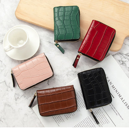 Crocodile Women Business Card Holder Men PU Leather Black Brown Green Eed Credit Card Wallet Bag Zipper ID Bank Card Holder Case