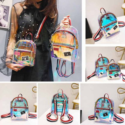 Transparent See Through Women Girls Backpack  PVC Female Laser Jelly Satchel Multi-use Mini Backpack Small School Bag /BY