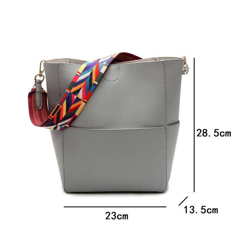 Brand Designer Women Handbag and purse Large Capacity Colorful Strap Shoulder Bag PU Leather Bucket Crossbody Bags big Totes