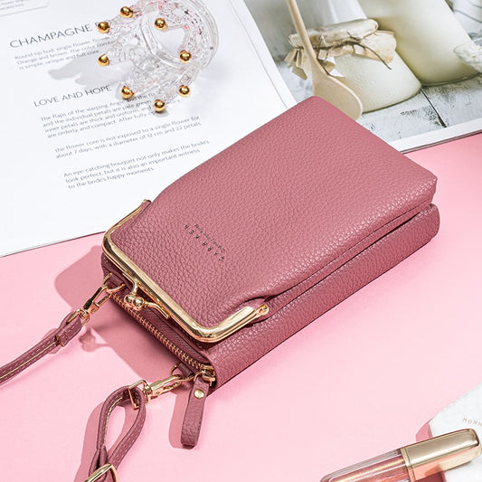 Spring and Autumn New Solid Color Small Shoulder Bag Multi-Function Letter Phone Money Women Wallet Clutch Organizer Storag