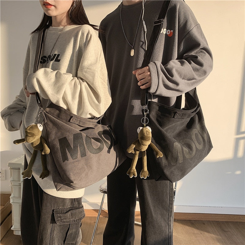 Canvas Women Messenger Bag Female Art Vintage Big Shoulder Satchels Harajuku Fashion Hip Hop Large Student Crossbody School Bag