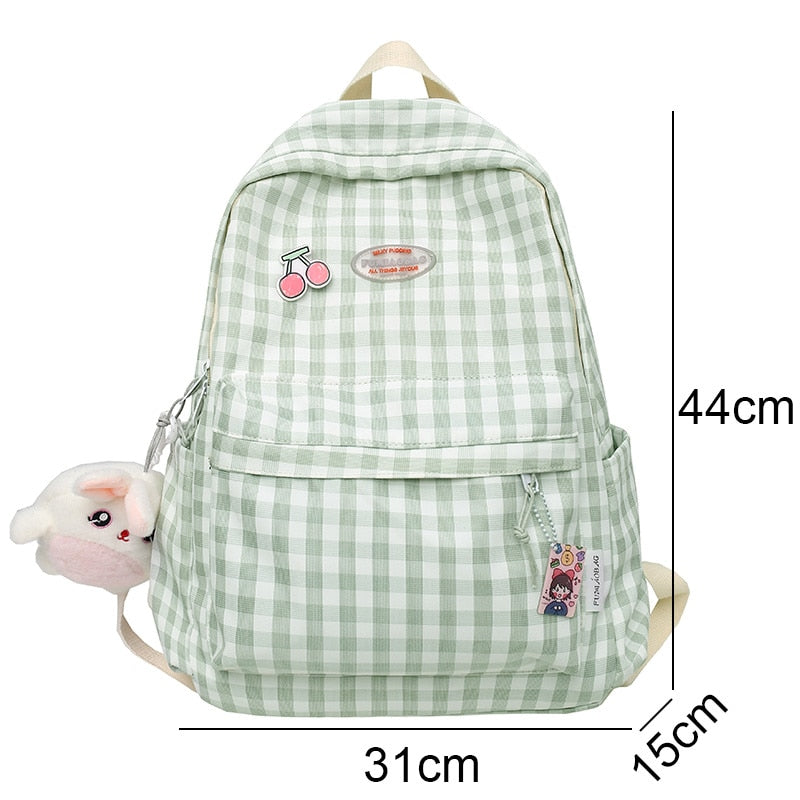 Fashion Lady Cute Lattice Backpack Women Kawaii Laptop New Bag Female College Plaid Backpack Girl Cool Travel Student Bag Trendy