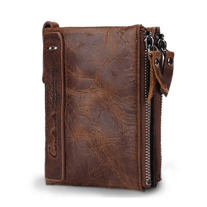 Contact&#39;s Genuine Leather Wallet Women Coin Pocket Double Zipper Card Holder Money Bags Fashion Ladies Small Purses Mini Wallet