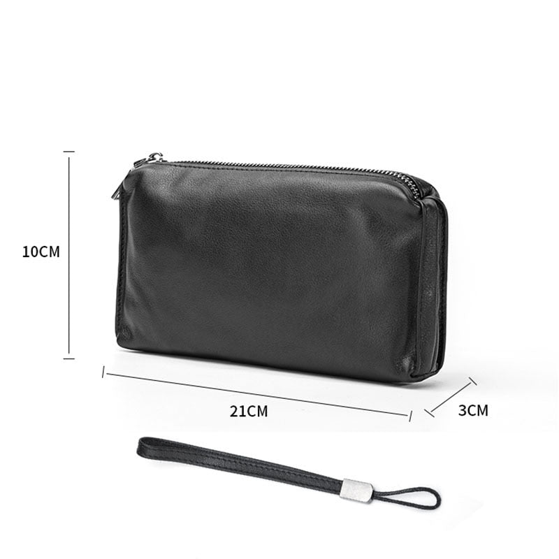 AETOO Men&#39;s handbags, men&#39;s leather soft leather casual handbags, long zip-up wallets, leather mobile phone bags