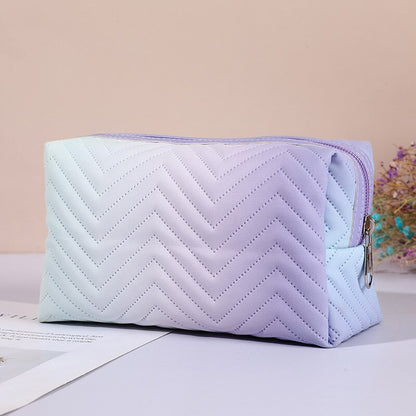 PURDORED 1 Pc Gradient Color Makeup Bag for Women Zipper Velvet Cosmetic Bag Pouch Travel Large Female Make Up Pouch Necessaries