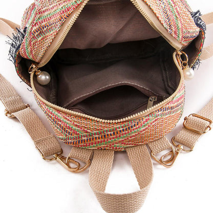 3 In 1 Anti Theft Women Straw Small Backpack Handmade Rattan Tassel Crossbody Girls Travel Bag Summer Beach Shoulder Bag