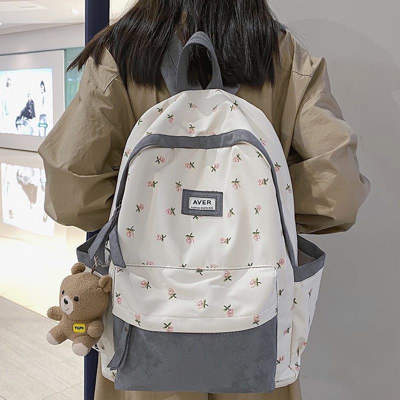 Girl Trendy Nylon Kawaii Flannel Floral Bag Ladies Cute College Backpack Women Travel Student Bag Female Laptop Backpack Fashion
