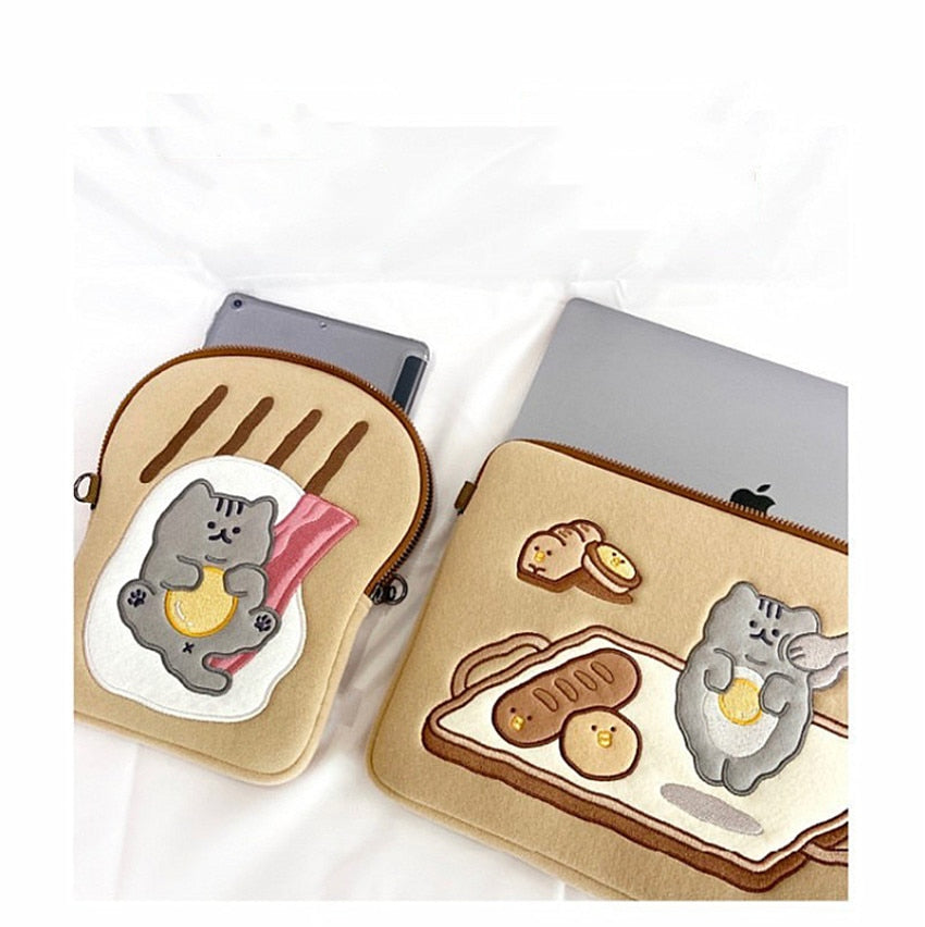 Korean cartoon toast cat tablet case laptop bag for Huawei Mac Ipad pro 9.7 10.5 10.8 11 13 13.3 14 inch sleeve liner bag pouch