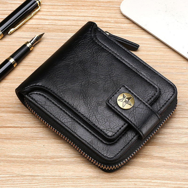 Vintage Small Men&#39;s Wallet Genuine Leather Short Purse Men Hasp Zipper Clutch Solid Porte Feuille Hommes Porte Monnaie Homme