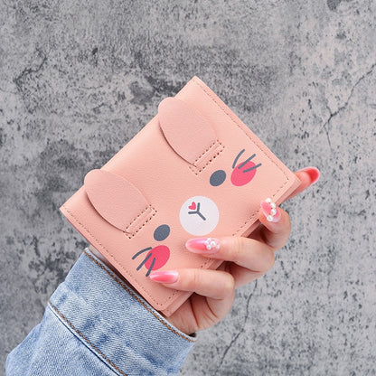 Short Wallets Student Cute Cartoom Purses Women Fashion Pattern Women&#39;s Mini Solid Color Tri-fold Student Wallet Card Holder