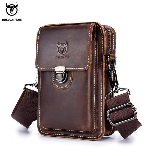 BULLCAPTAIN Crazy horse leather Male Waist Pack Phone Pouch Bags Waist Bag Men&#39;s Small chest Shoulder Belt Bag back pack075