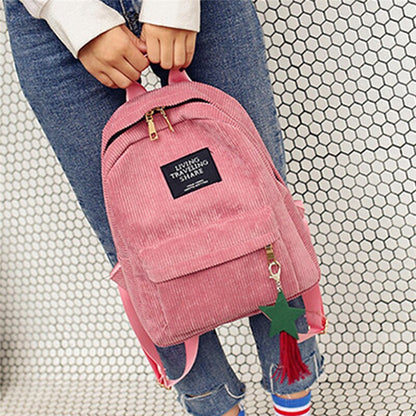 Fashion Woman Mini Simple Corduroy Backpacks Campus Style Knapsack Capacity Double Shoulder Bag School Corduroy Backpack