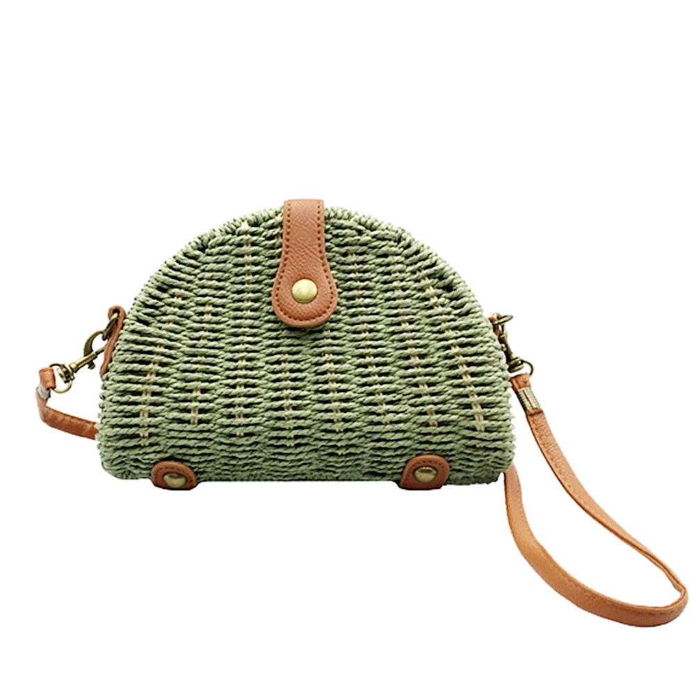 Women Straw Woven Semicircle Bags Handmade Rattan Dumpling Shoulder Bag Female Summer Beach Small Crosbody Vacation Purses