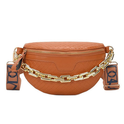 Thick Chain Women&#39;s Fanny Pack Plaid leather Waist Bag Shoulder Crossbody Chest Bags Luxury Designer Handbags Female Belt Bag