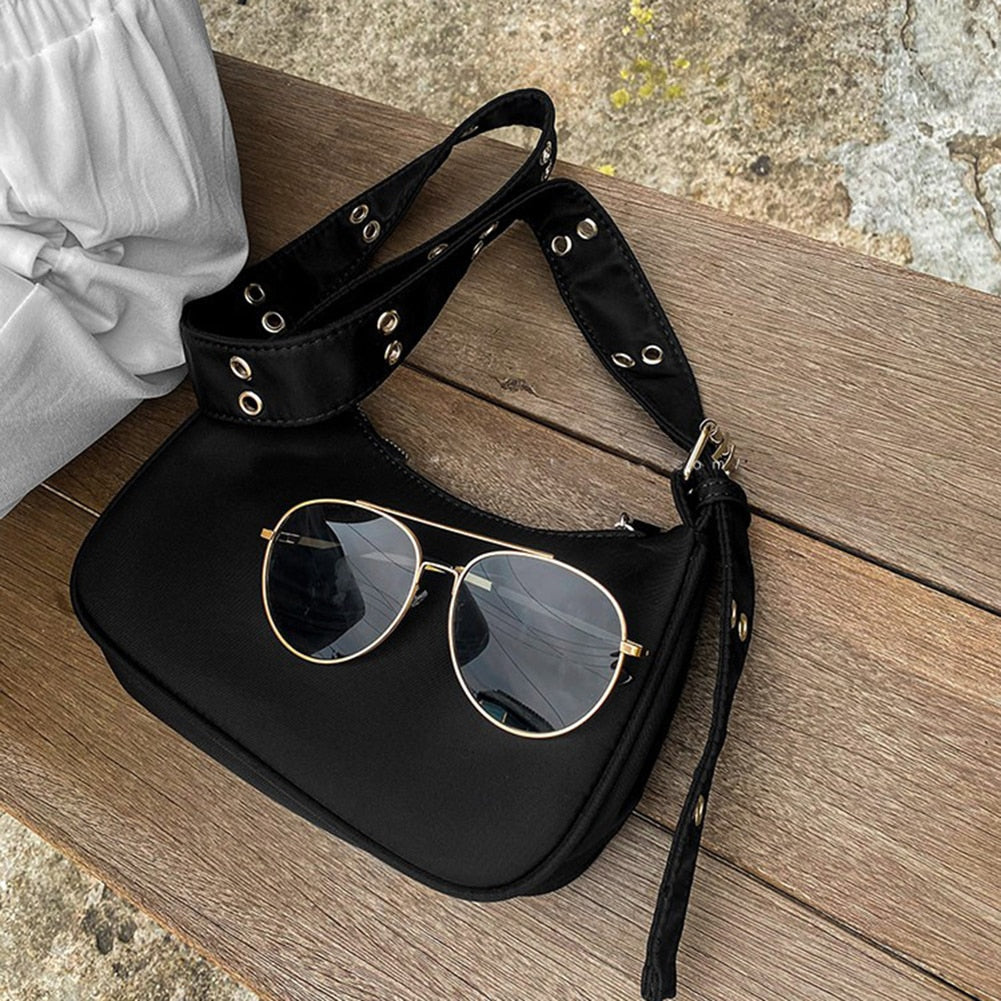 INS Fashion Women Reviet Wide Strap Shoulder Bags Casual Nylon Chest Bag Female Crossbody All Black Beach Travel Bag bolso mujer