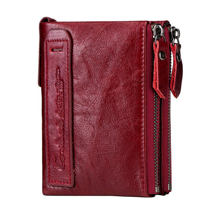 Contact&#39;s Genuine Leather Wallet Women Coin Pocket Double Zipper Card Holder Money Bags Fashion Ladies Small Purses Mini Wallet