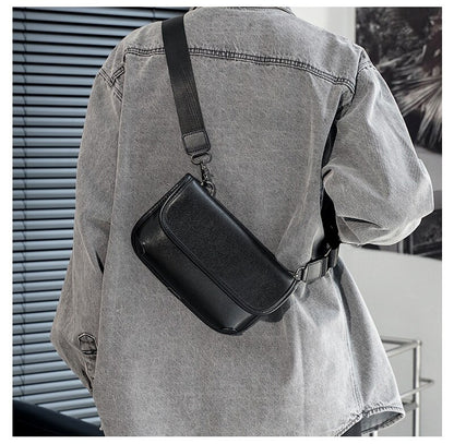 LEBSGE New Men Small Crossbody Square Bag Pu Leather Black Color Street Style Small Shoulder Bag Mobile Phone Bag Diagonal Bag