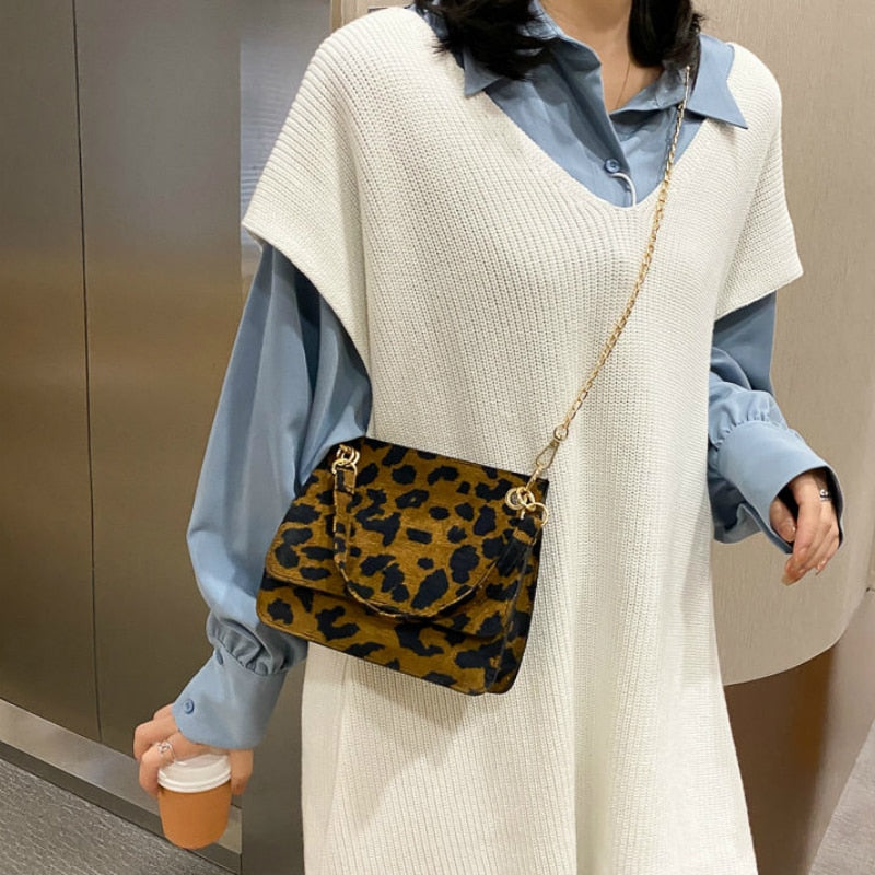 Shoulder Bags Women Leopard Underarm Mini Bag Elegant High Street Shopping Purse All-match Fashion Korean Style Chain Crossbody