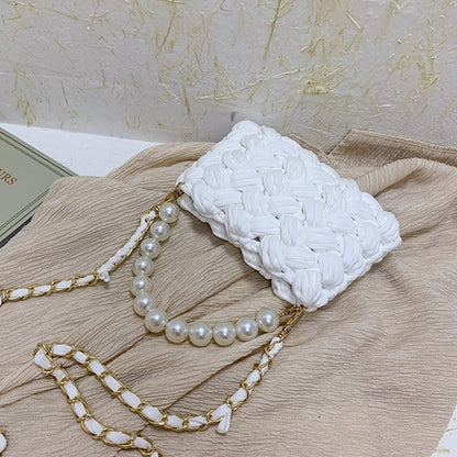 purses and handbags Handmade Cotton Crochet Women's Bag Pearl Chain Mini Portable Shoulder/Crossbody Bag