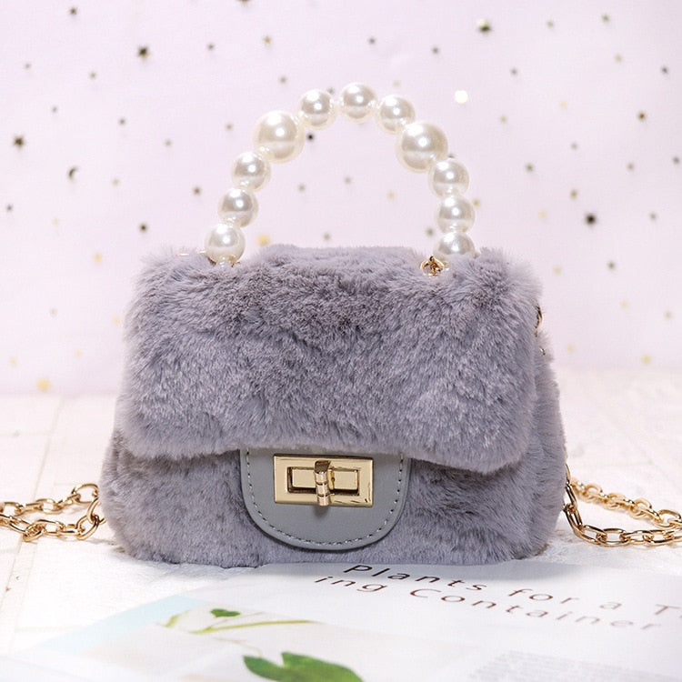 Kids Mini Purses and Handbags Faux Fur Crossbody Bags for Women Coin Wallet Girls Party Hand Bags Baby Money Clutch Bag