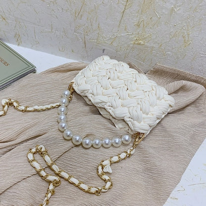 purses and handbags Handmade Cotton Crochet Women's Bag Pearl Chain Mini Portable Shoulder/Crossbody Bag