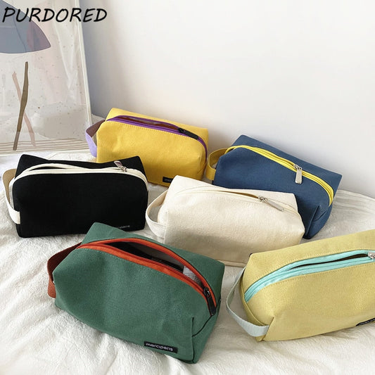 PURDORED 1 Pc Korean Style Women Cosmetic Bag Travel Canvas Makeup Bag Pouch Large Makeup Organizer Handbag Bolsa Feminina