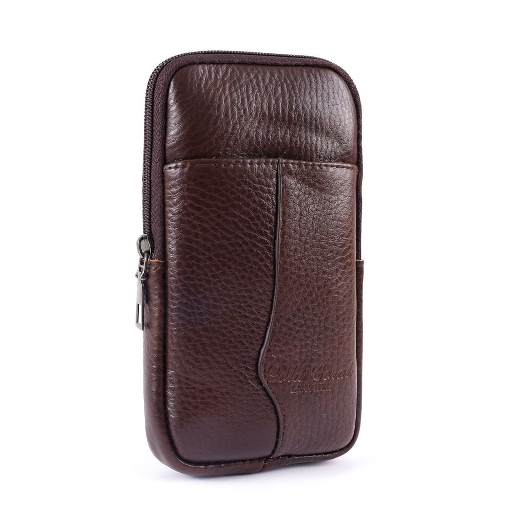 Men Vintage Pure Color Cowhide Small Waist Packs Wallet Fashion Mobile Phone Bag Mini Fanny Pack Wallet Belt Pouch Coin Purse