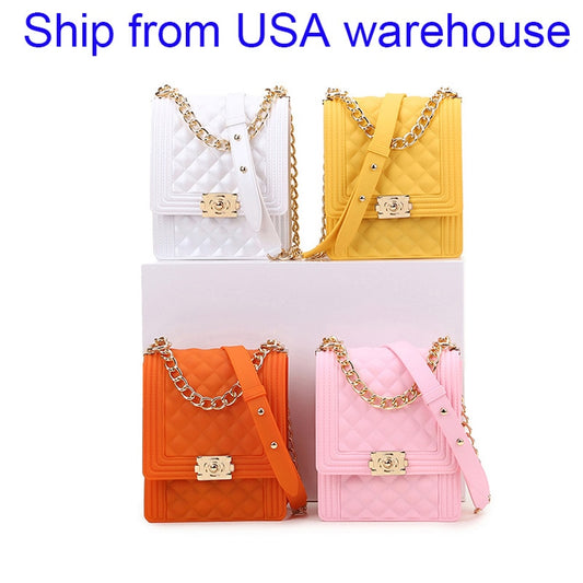 Jelly Bag Purse for Women,Rainbow Quilted Luxury Ladies Chain Matt Square Crossbody Bag,PVC Candy Jelly Purse Wholesale,Ship US