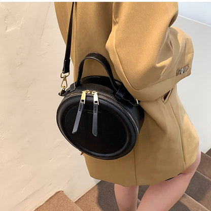 Black Round Handbag Vintage Shoulder Bag for Women Clutch Purses Winter High Quality Crossbody Bag Female Travel Totes