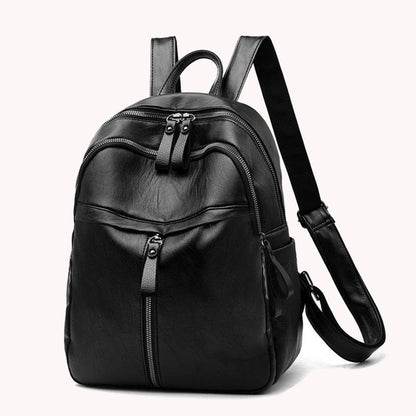 Simple Ladies Pure Color Travel Knapsacks Women Large Capacity Shopping Shoulder Rucksack PU Leather Backpacks