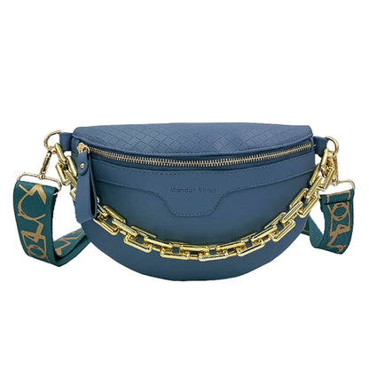 Thick Chain Women&#39;s Fanny Pack Plaid leather Waist Bag Shoulder Crossbody Chest Bags Luxury Designer Handbags Female Belt Bag