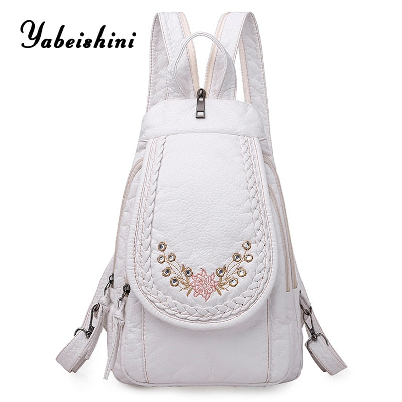 High Quality Backpack for Women New White Leather Backpack School Bag for Teenage Girls Female Travel Backpack Mochila